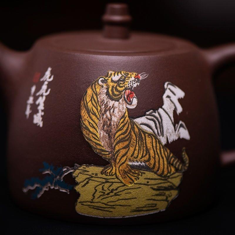 正宗家宜兴郑小芳铎紫壶紫泥砂老虎汉铎泡茶壶用汉大容量0157茶具