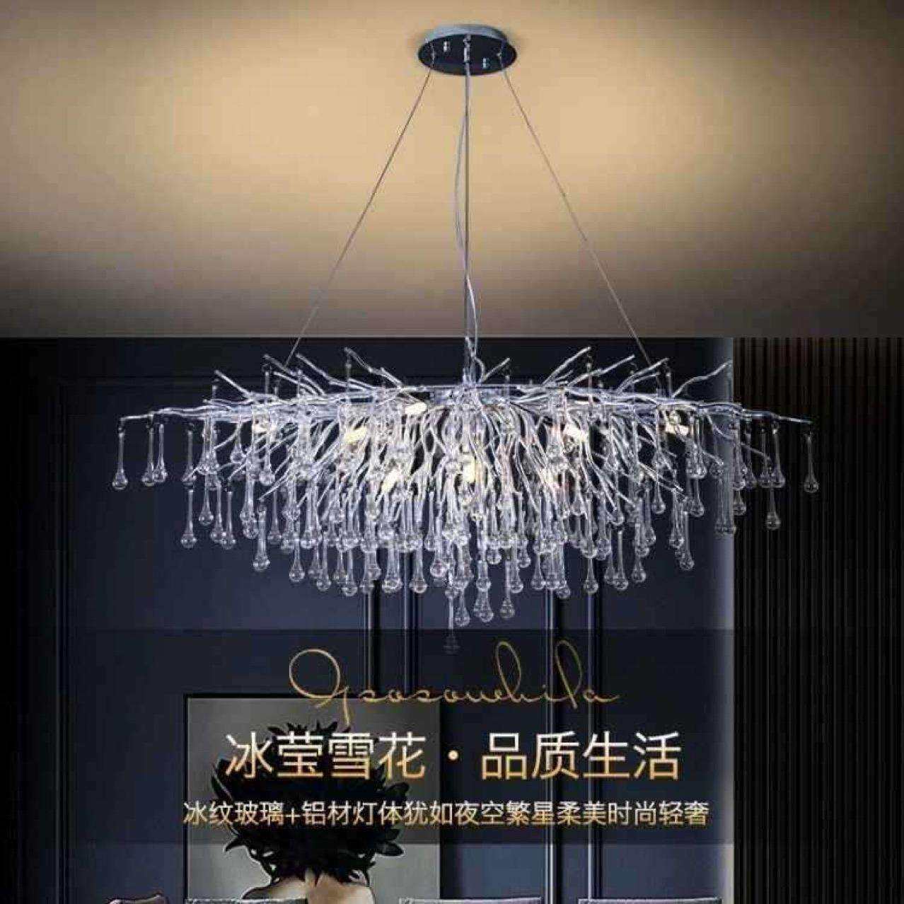 枝形吊灯法式轻奢珞色主灯水晶灯水滴树枝客厅餐厅银色别墅吊灯