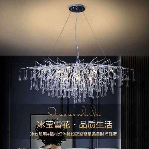 枝形吊灯法式轻奢珞色主灯水晶灯水滴树枝客厅餐厅银色别墅吊灯