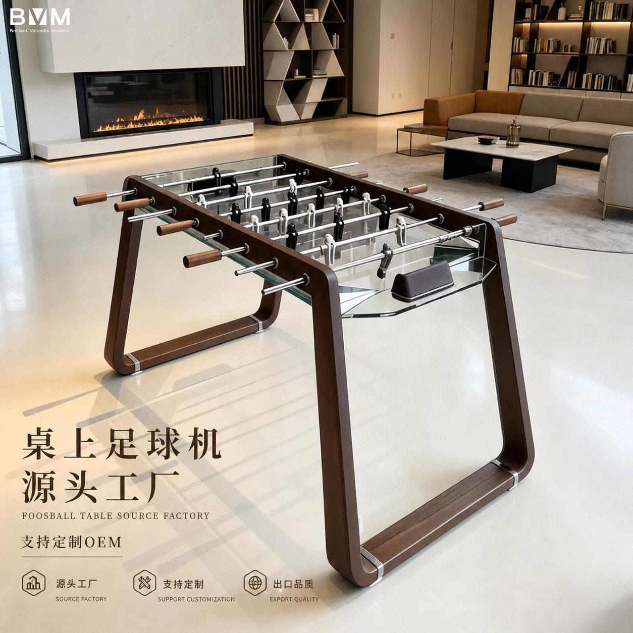 bvm卡米尔水晶钢化玻璃桌上足球机实木端成人意式双人足球台