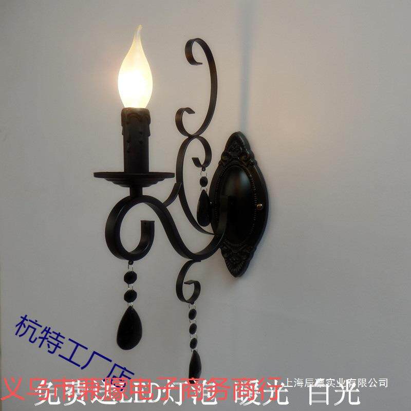 欧式复古水晶灯 壁灯 黑色铁艺壁灯 水晶壁灯 客厅 卧室壁灯
