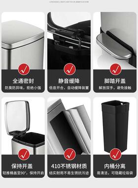 公共垃圾桶防脚踏式30l50l厨房不锈钢大容量ri0t家用水带酒店大号