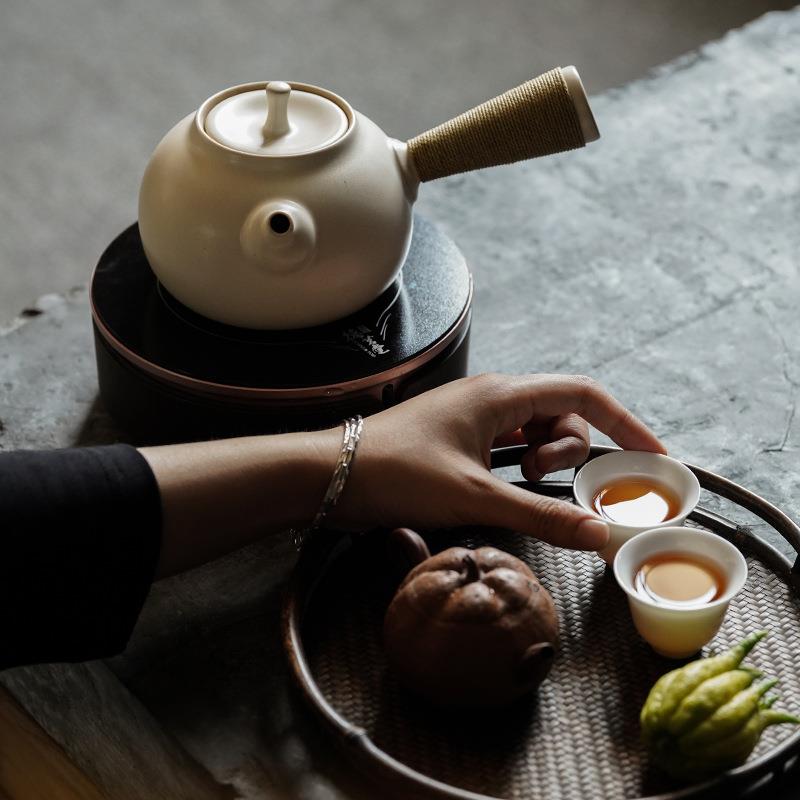 陶瓷侧把煮茶壶煮茶器套装陶壶白茶煮茶炉电陶炉煮茶陶瓷炉家