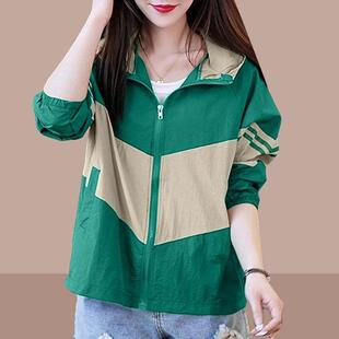 长袖 2026新款 户外透气防晒服拼色0325e 休闲连帽防晒衣女开衫 夏季