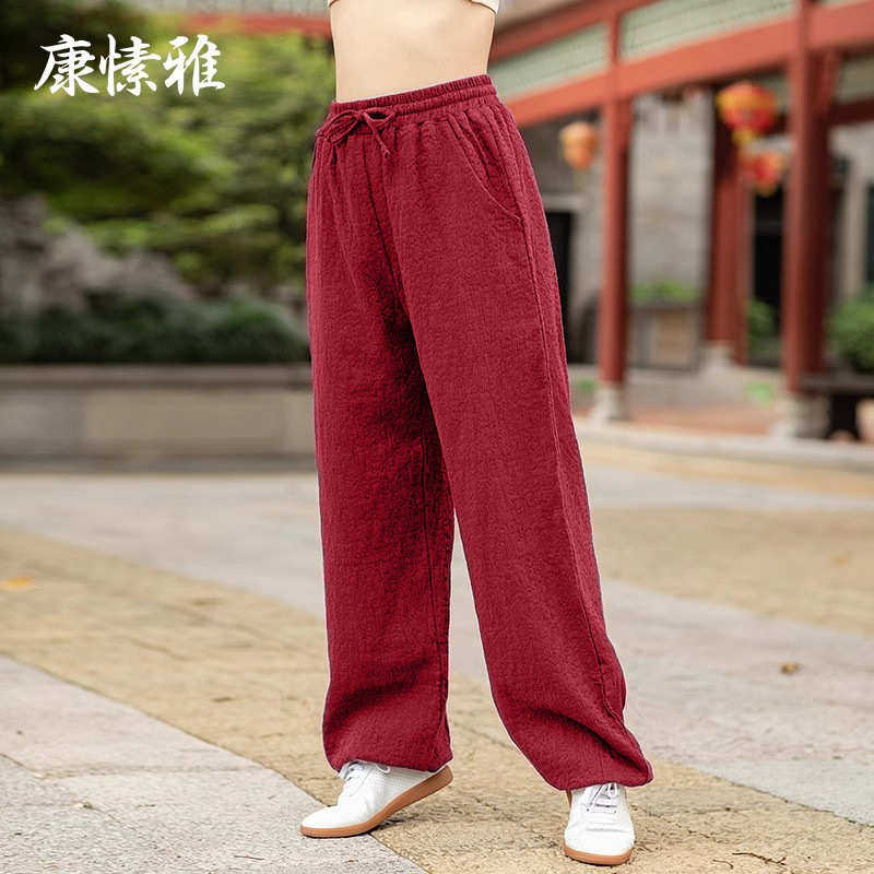 雅裤阔宽松加厚愫棉麻裤男女瑜伽太极康宽松束运动脚裤腿跑步秋冬