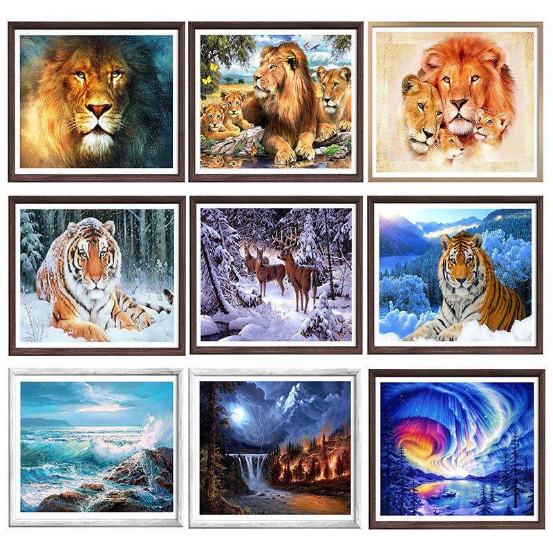 5d钻石画满钻新款diy 人物风景动物砖石画组合款装饰画帆布画挂画