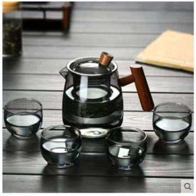 高硼硅玻璃泡茶壶杯套装办公室喝茶三件杯木把带盖透明玻璃水杯