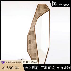 新中实木化式妆KYB镜编民宿酒藤创意镜子家用简约落地镜装店饰艺