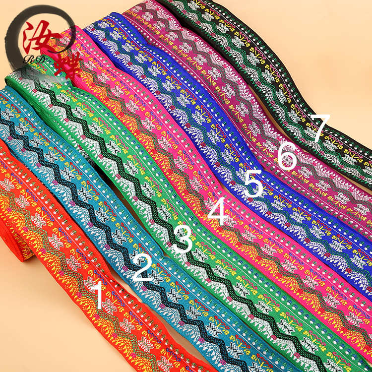 汝蝶4.5cm大龙民族风花边提花织带苗族少数民族服装辅料涤纶花边