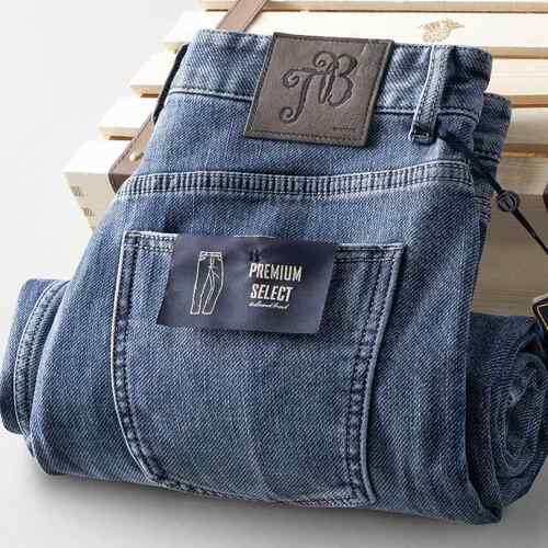 MAROLIO出口德国~春夏牛仔裤男水洗蓝色宽松直筒商务休闲 百搭长