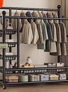 特粗双杆移动宿舍衣帽架特厚衣架落地立式家用卧室阳台挂衣架简约