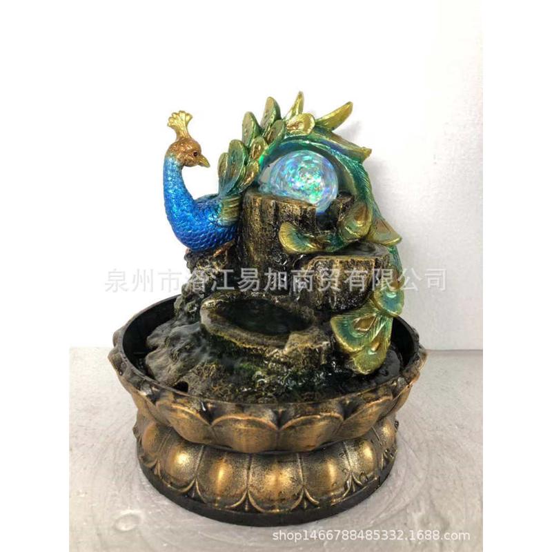 摆件新款流水工艺品厂家直销产地树脂创意款水景货源孔雀