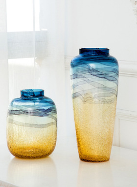 手工渐变玻璃花瓶 ins风轻奢水培插花花器 创意家居摆件客厅装饰