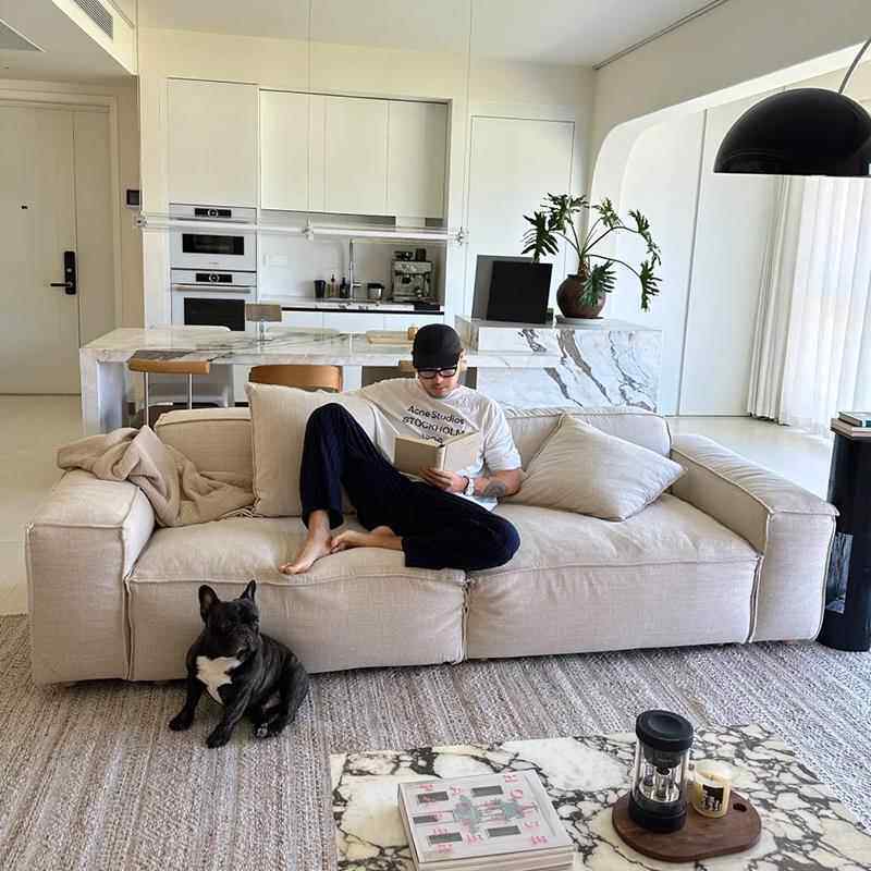 亚麻布艺清风沙发豆腐块棉麻可全拆洗法式奶油风模块白色羽绒客厅