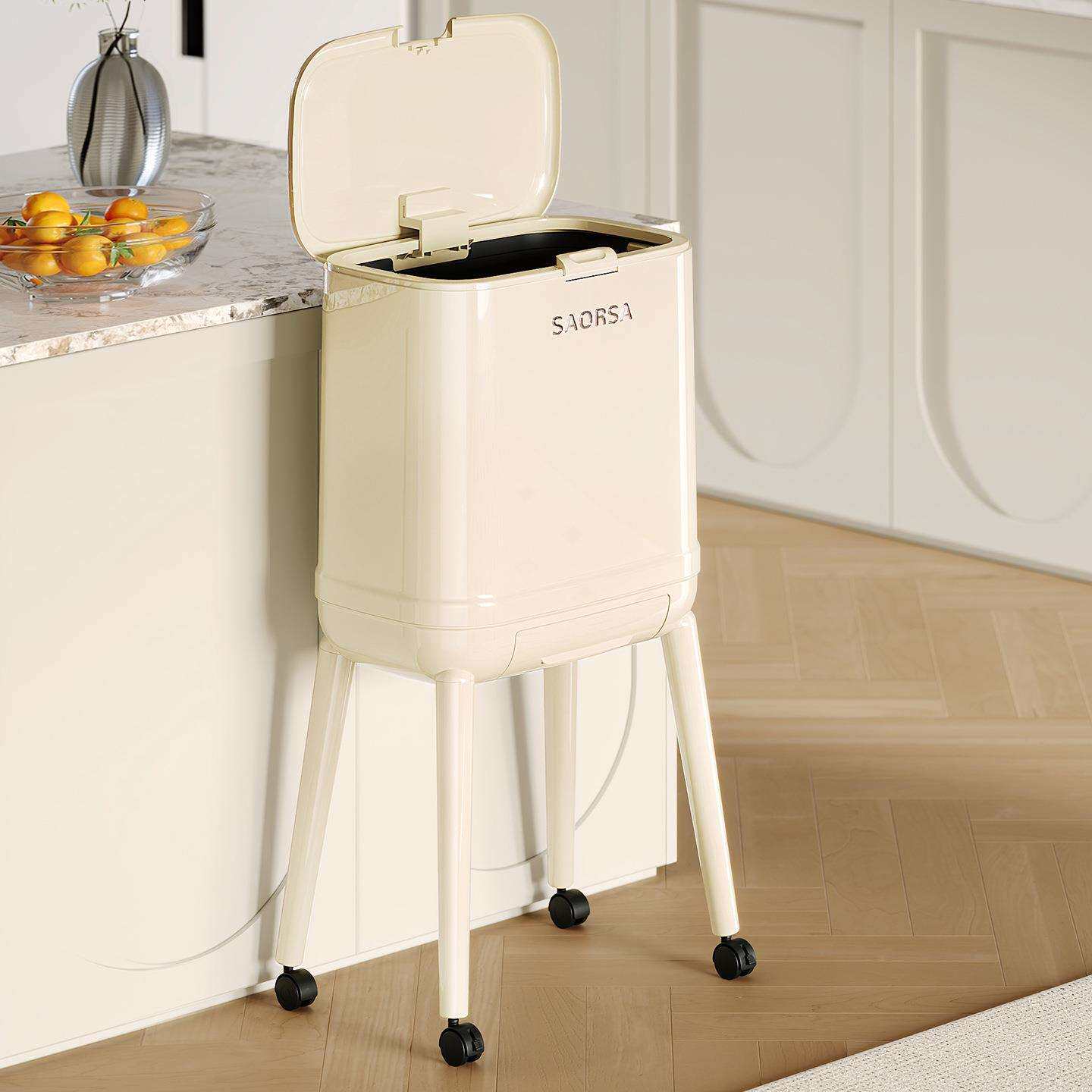 垃圾桶家用高颜值免弯腰厨房JY3638高客厅容量带夹缝按带压盖轮大