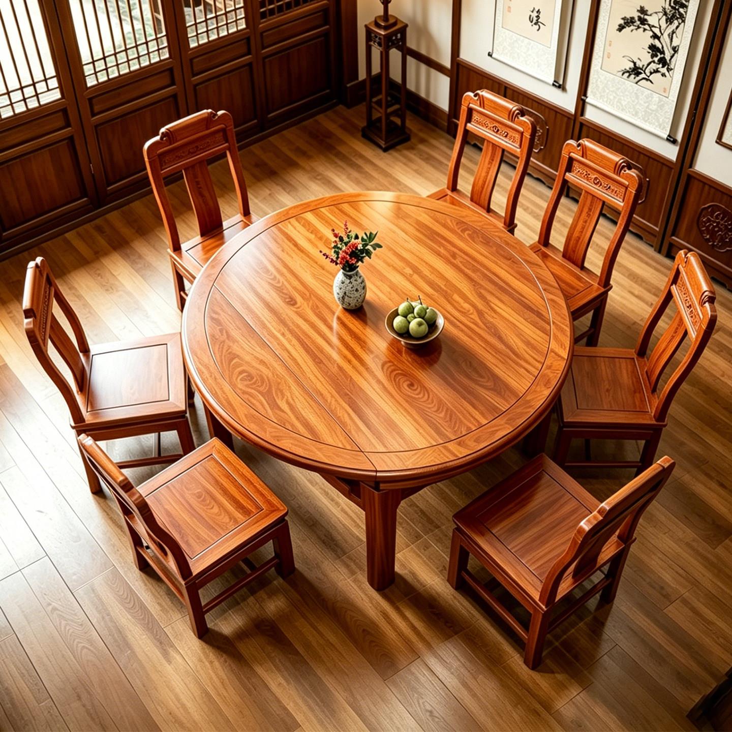 花梨木全实木餐桌椅组合方圆两用餐桌现代简约折叠家用饭桌圆桌子
