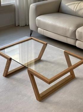 日式实木透明钢化玻璃小型用客厅户56367茶几简约现家镜代艺术面