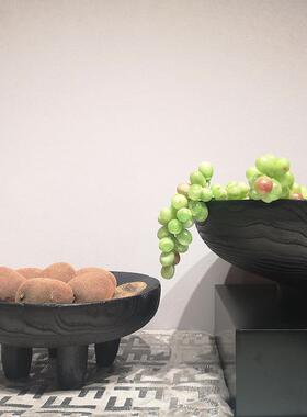 新中式黑色仿木纹水果盘简约糖果盘样板间茶几钥匙盘餐桌托盘饰品