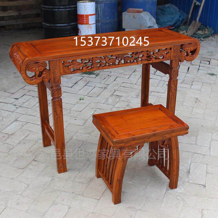 【卷书桌】 厂家简约课桌学生热售 中式仿古实木花雕卷书桌