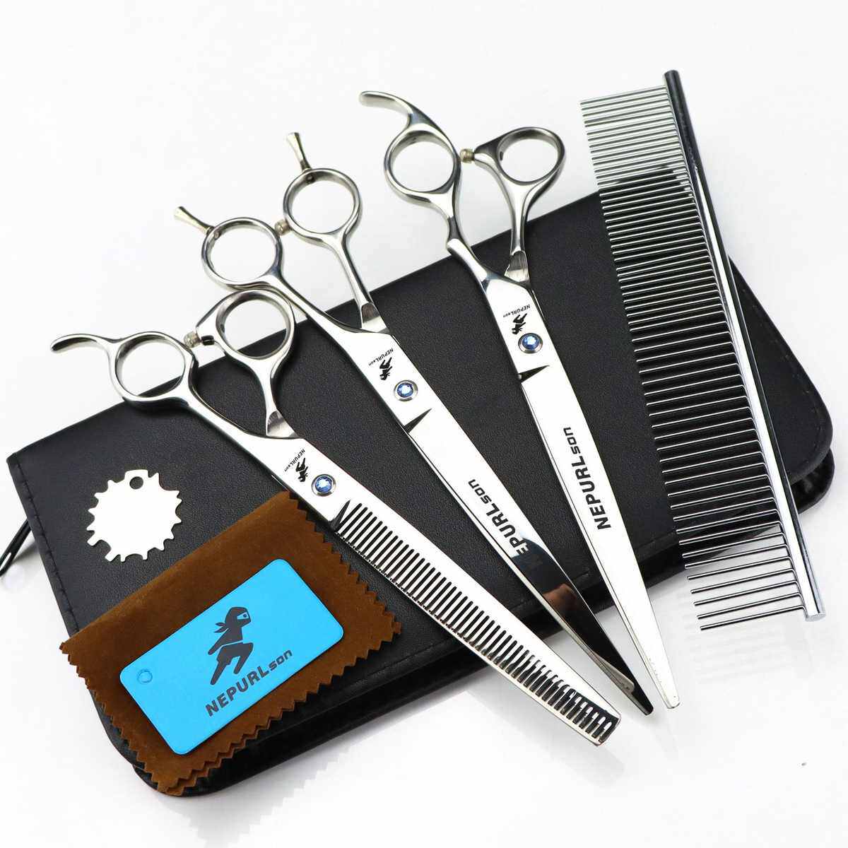 8.0寸奈普森亮光 银色 3把装 宠物美容剪刀 直剪 套装 送排梳 2H,宠物/宠物食品及用品,美容剪,淘宝优惠券,粉丝福利购,淘宝优惠卷