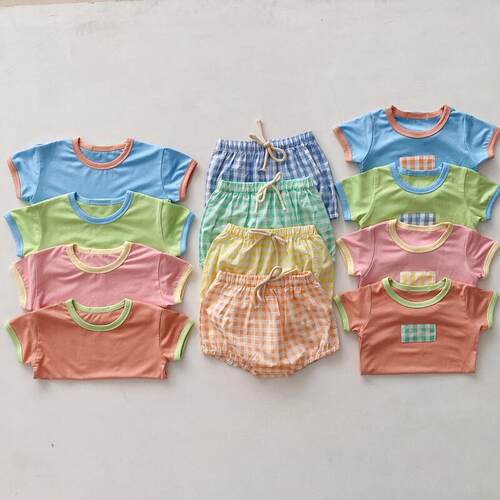 Baby Girls Clothes Sets Korean Summer Short Sleeve Patchwork