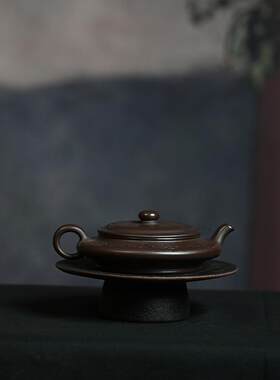 原矿老紫泥虚扁140ml纯手工小品刻绘自用宜兴紫砂壶功夫泡茶壶茶