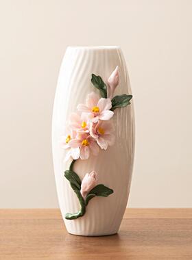 羊厅脂玉陶瓷瓶纯手工捏花鲜ACD花器牡丹花客家居插花干花花餐花