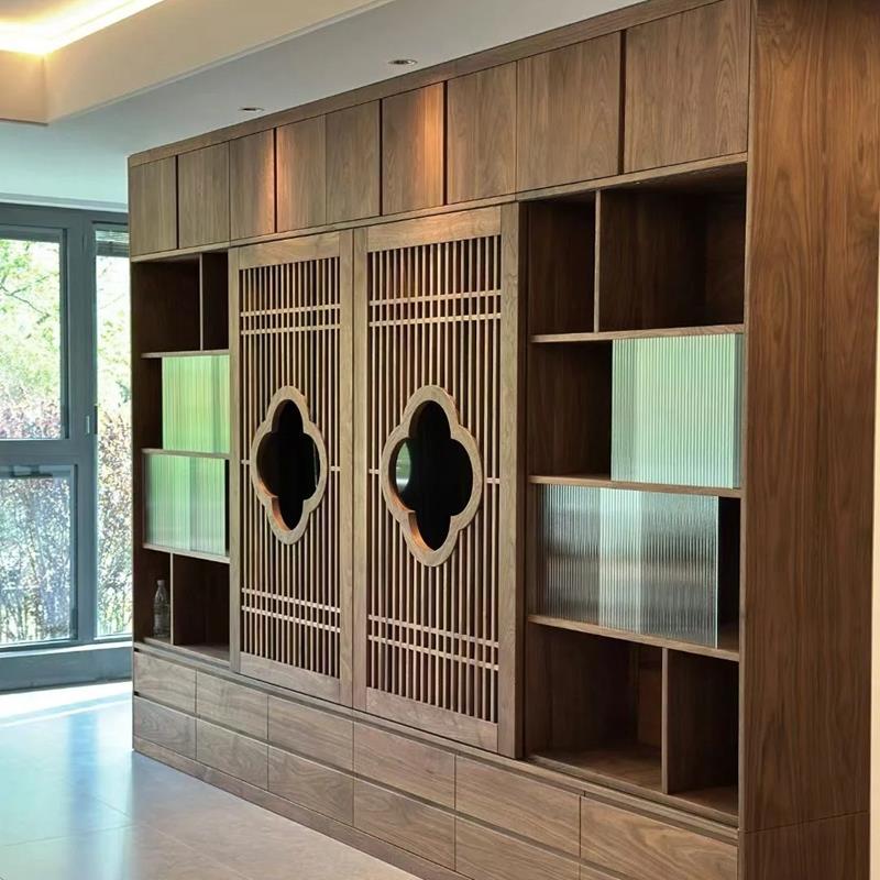 全屋定制 北美黑胡桃木宋式美学柜子新中式中古风侘寂风原木家具