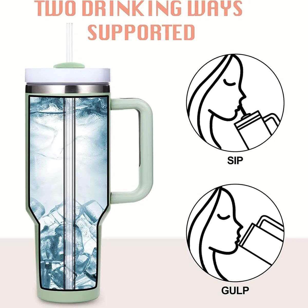 Insulated Tumbler with Handle Straw 1200ml Stainless Steel V