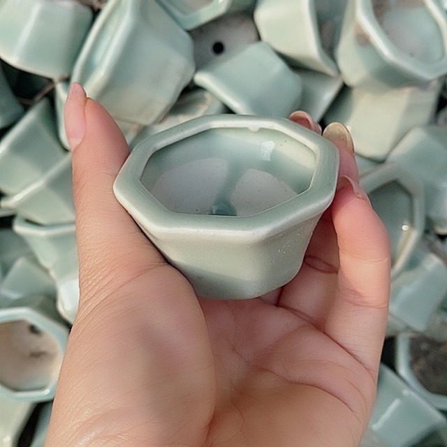 料器老青瓷多肉花盆小8角10个