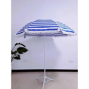 防晒复古2米伞8伞蓝白户外.流苏米遮阳沙滩条纹布带休闲棉花园1伞