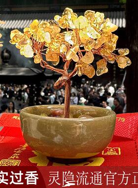 杭州灵隐天然黄水晶发财树聚宝盆招财好运摆件办公桌平安汽车饰品