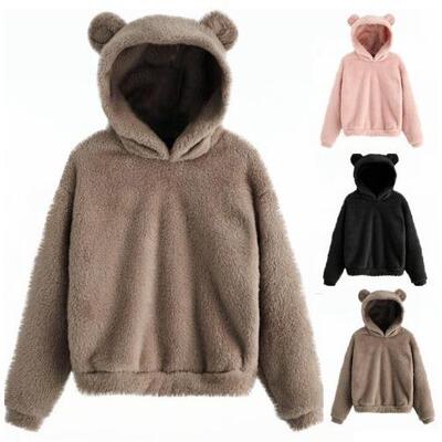 Fluffy ear hooded warm sweater sweatshirt