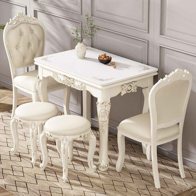 折叠餐桌家用小户型欧式餐桌椅组合简约岩板实木省空间可伸缩餐桌