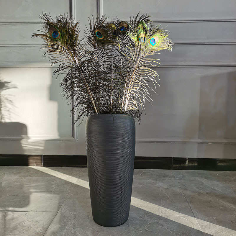 黑白落地花瓶陶瓷简约现代水培装饰摆件多肉大花盆景德镇景观瓶