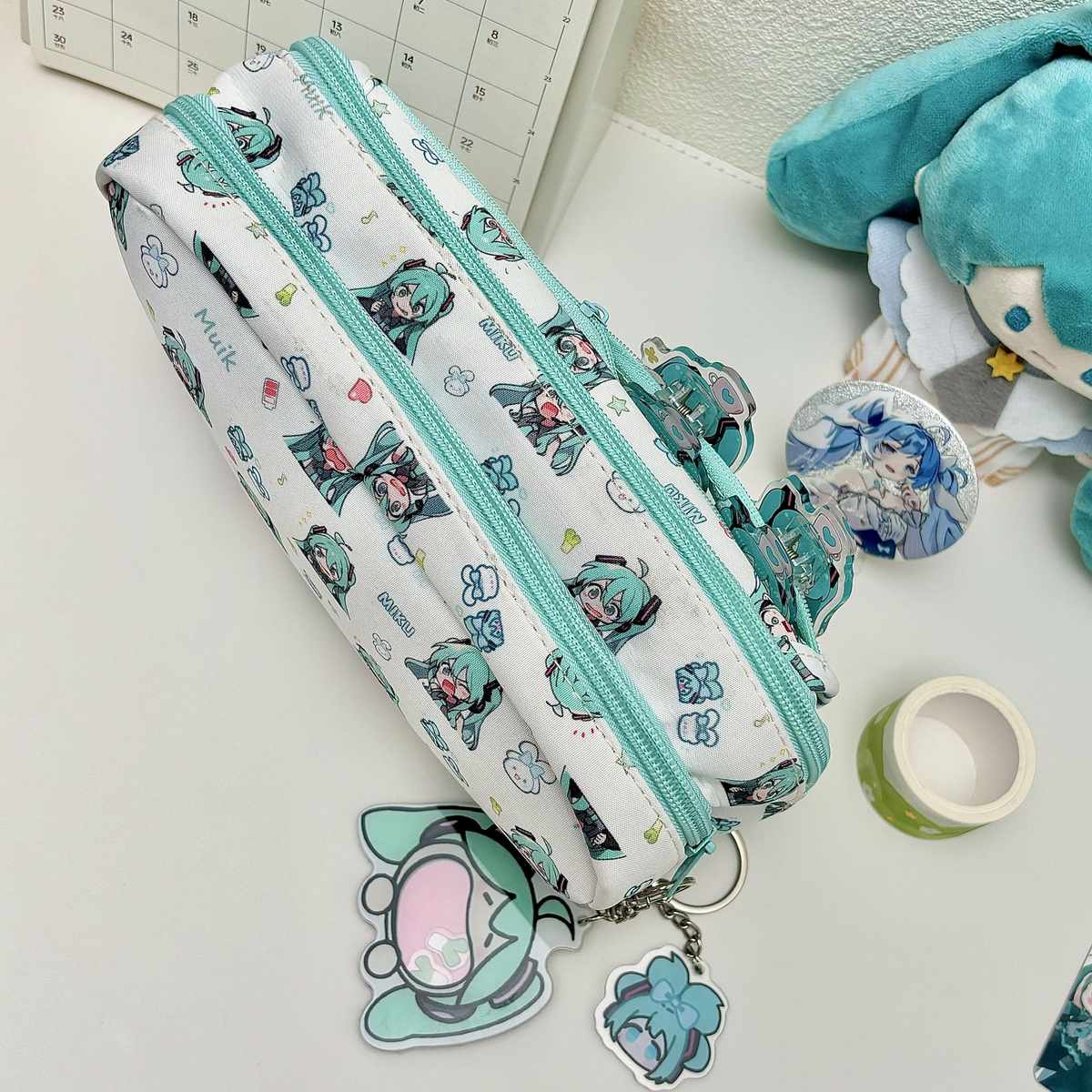 初音未来大容量笔袋miku三层痛包多功能多层透明吧唧收纳袋文具盒