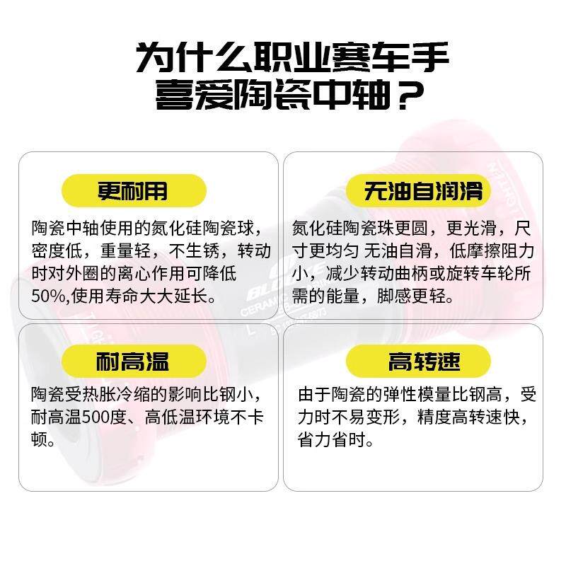 BLOOKE 陶瓷培林中空中轴 山地公路自行车旋入式螺纹中轴BB52