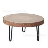 装 饰品简约手工制作木片桌可实木定桌创意北欧茶桌铁艺小圆家居