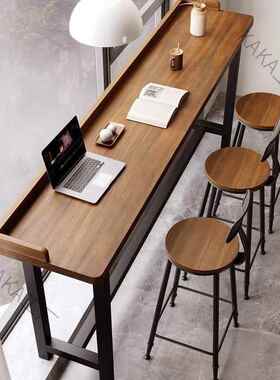 LCP2简约靠墙家用条桌实木吧台桌子靠窗休闲阳台脚长高脚桌椅