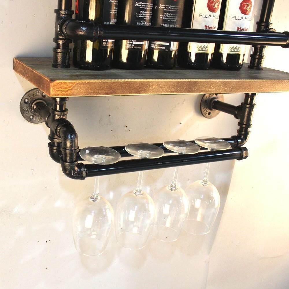 厂家直销美式工业水管风展示架挂壁式铁艺酒杯架特色高脚杯陈列架