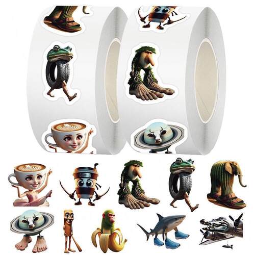 500pcs/Roll Italian Brainrot Meme Stickers Funny Abstract Tu