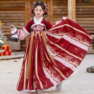 汉服冬装女童古风冬裙2025新款冬国风加绒加厚冬季喜庆唐装连衣裙