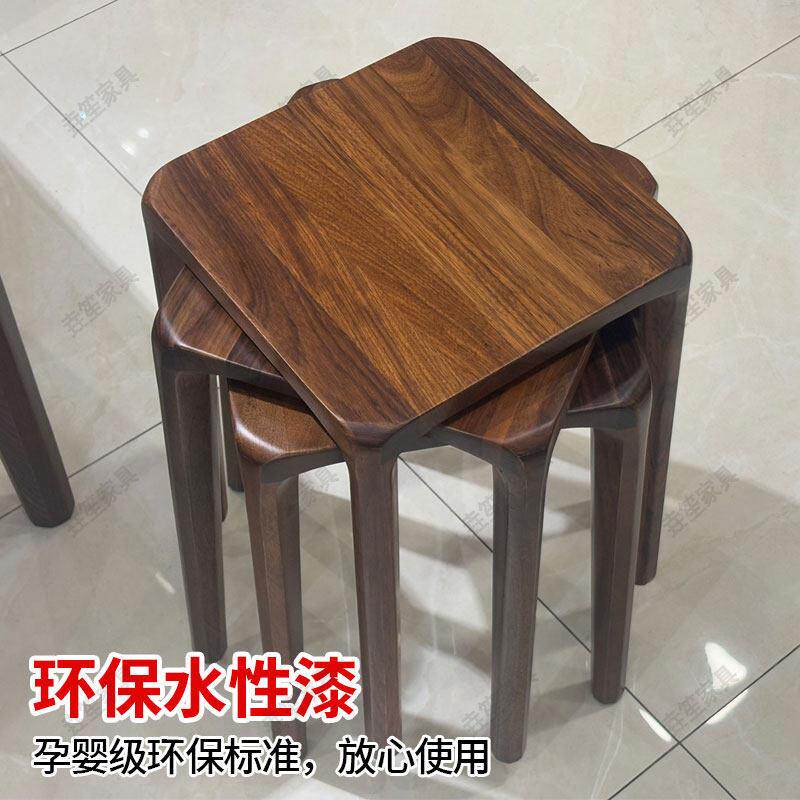 纯实木榫卯方凳餐桌添位凳子加厚整装可叠放茶台凳备用凳子望月凳
