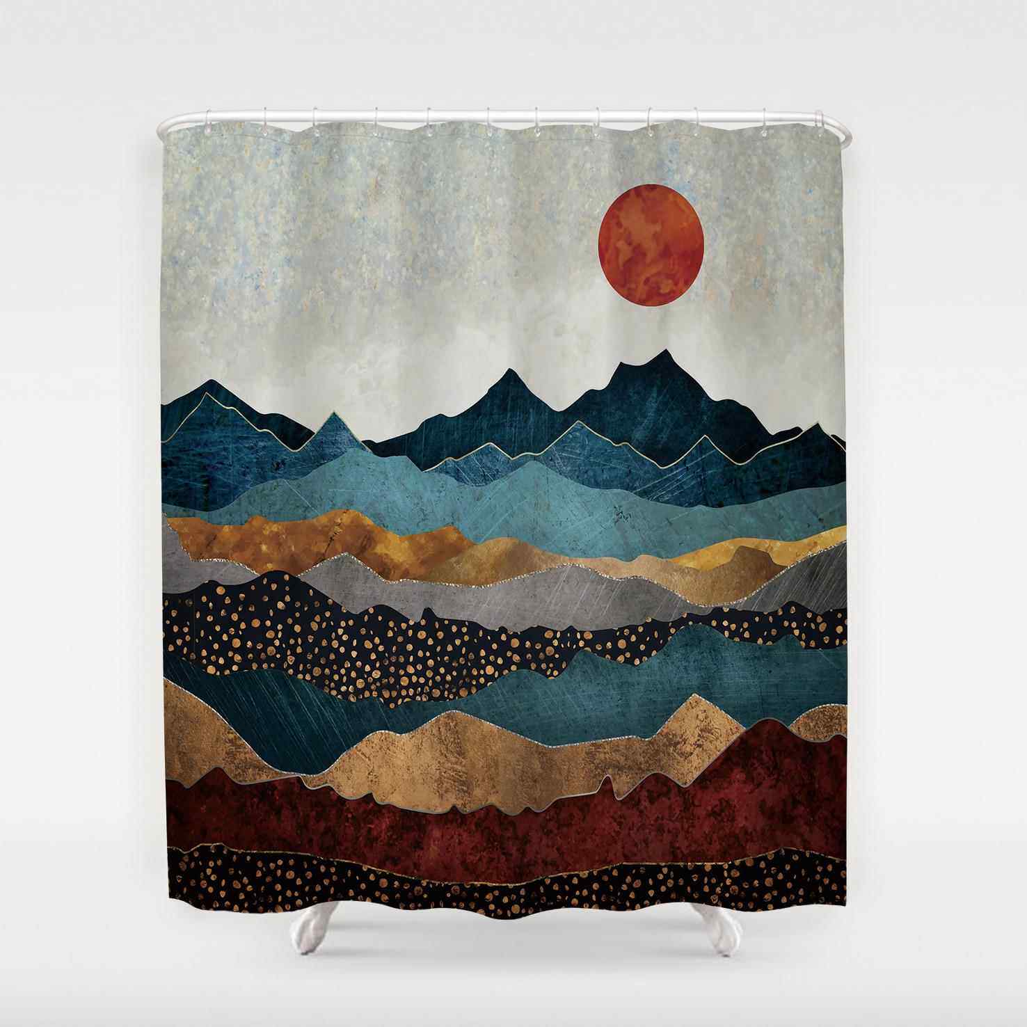 跨境亚马逊3D数码印花涤纶防水浴帘加厚卫生间隔断窗帘浴室帘