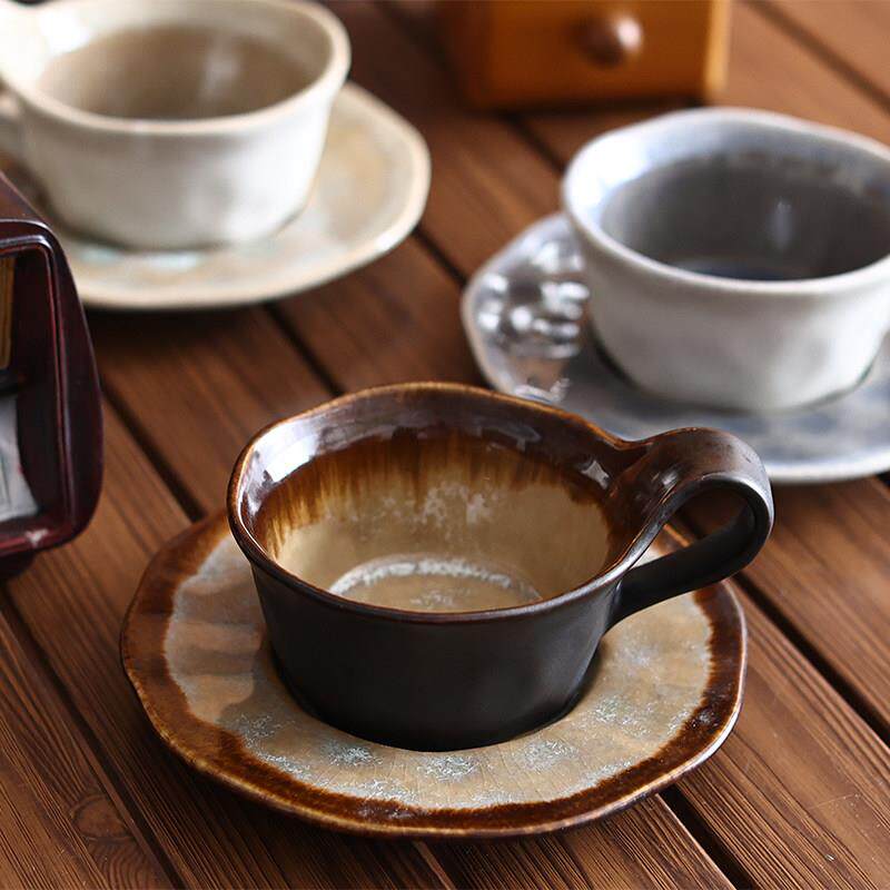 复古咖啡拉花杯窑变冰裂釉陶瓷杯马克杯中式茶杯摆拍中古杯碟套装