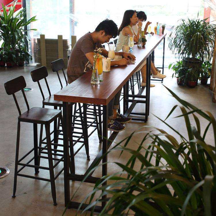 新款直销美式复古实木吧台桌咖啡厅奶茶店酒水吧台甜点店高脚桌椅