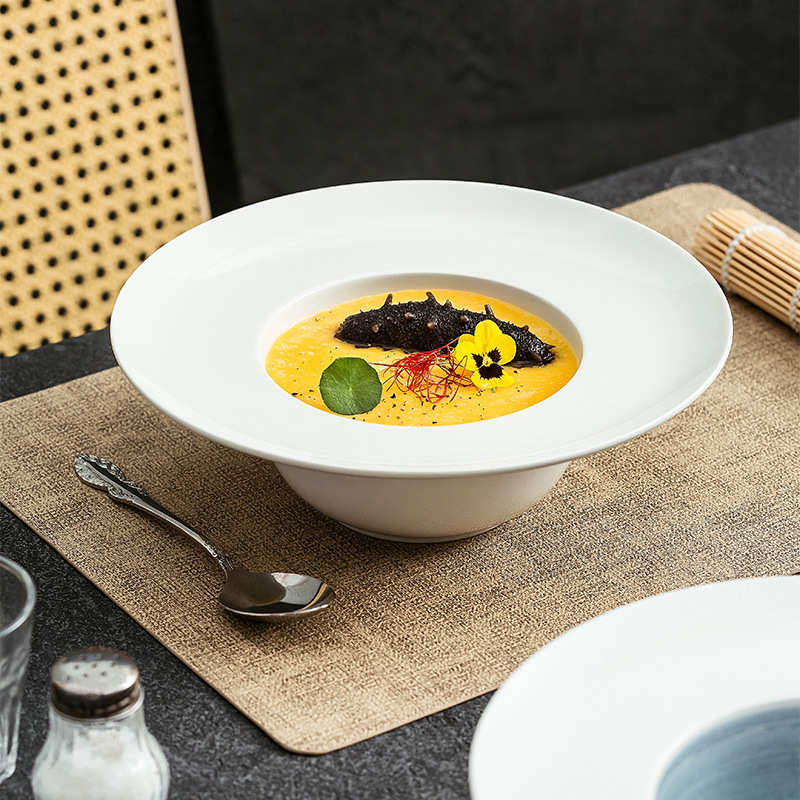 陶瓷草帽盘深盘酒店餐具创意碗高级感意面Porcelain Pasta Plate