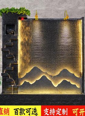 简约水幕墙流水庭院室外客厅假山喷泉公司玄关水景鱼池风水轮摆件