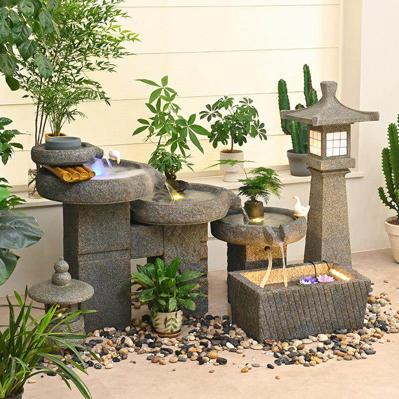 大型田园流水石磨摆件中式庭院鱼池客厅循环水家居喷泉办公室景观