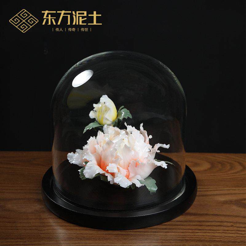 东方泥土《牡丹花》中式陶瓷手工捏花艺术摆件家居彷真花桌面饰品